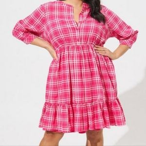 Midi Plaid Button Collar Dress with Pockets - Size 2X NWT